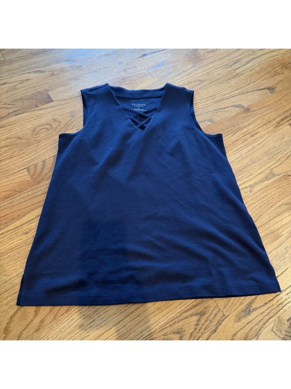 TALBOTS WOMENS SMALL PETITE NAVY BLUE SLEEVELESS SHIRT